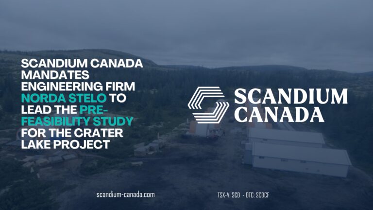 Scandium Canada mandates engineering firm Norda Stelo to lead the Pre-Feasibility Study for the Crater Lake project